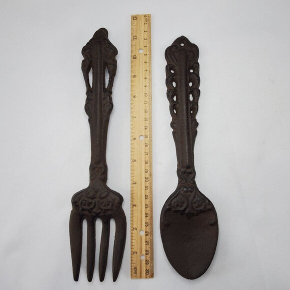 Vintage Cast Iron Spoon and Fork 11” Rustic Farm House Wall Kitchen Dining Decor - Picture 6 of 12